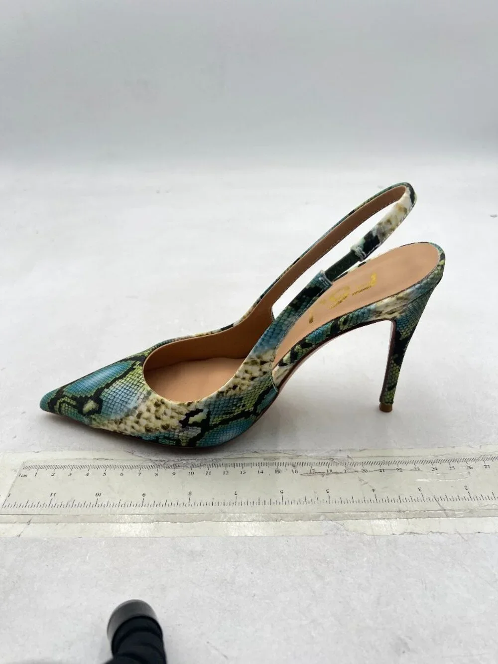 FSJ Green Snake Pointed Toe Stiletto Pumps Chic Slingback High Heel Slip on Shoe